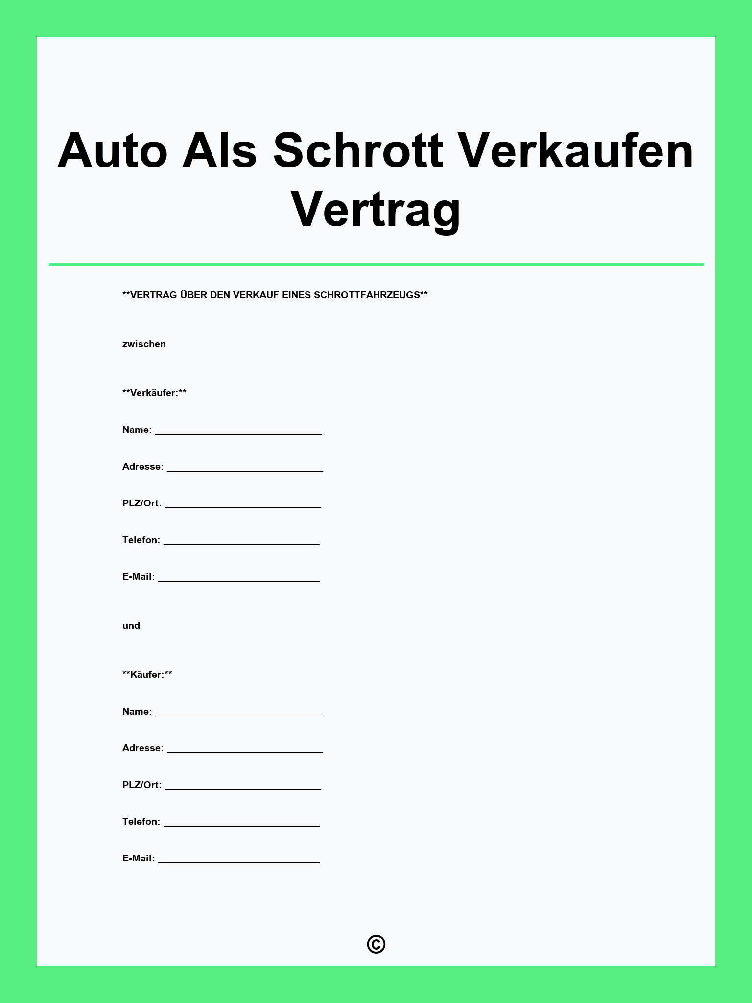 Auto Als Schrott Verkaufen Vertrag