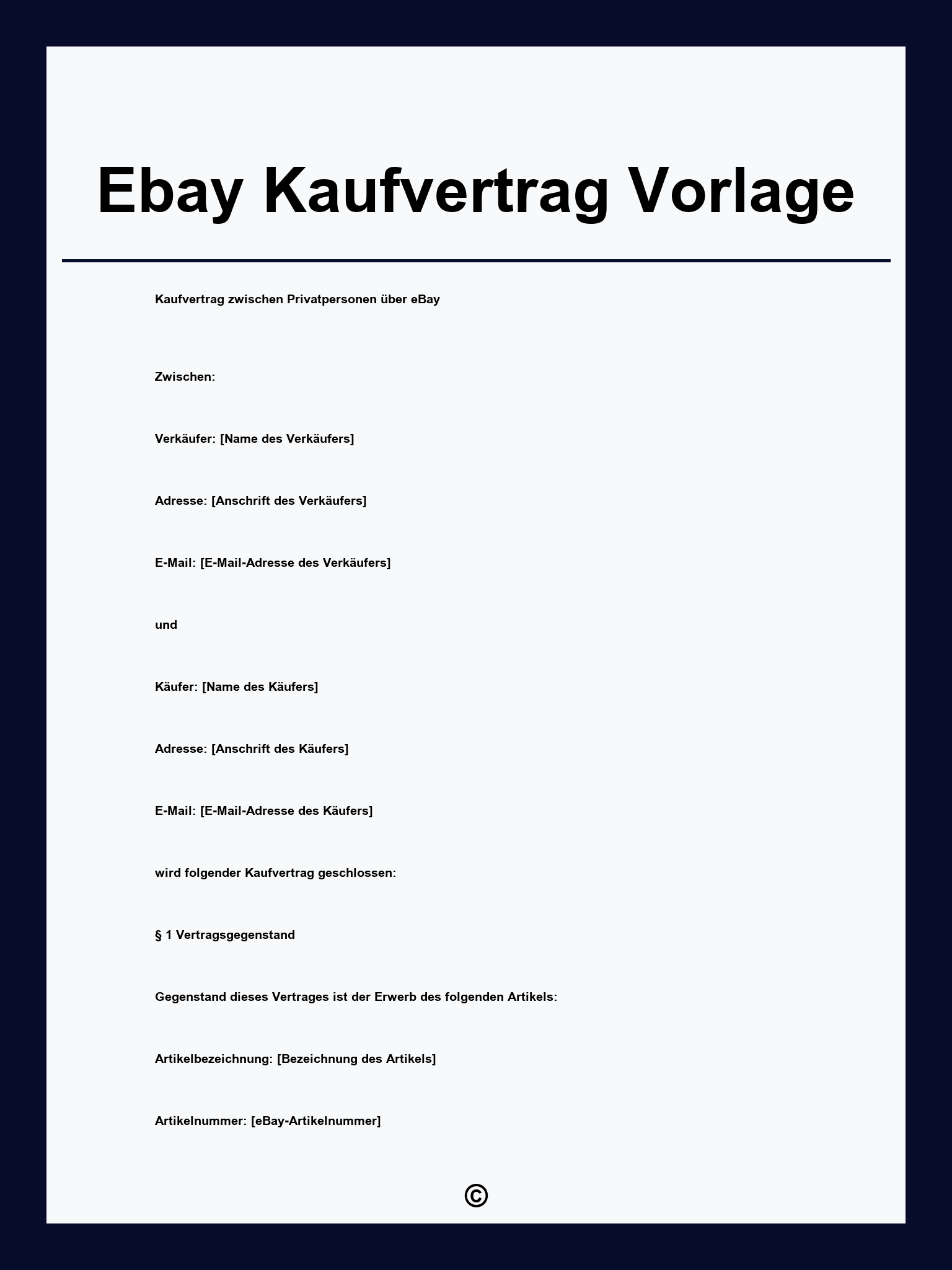 Ebay Kaufvertrag Vorlage
