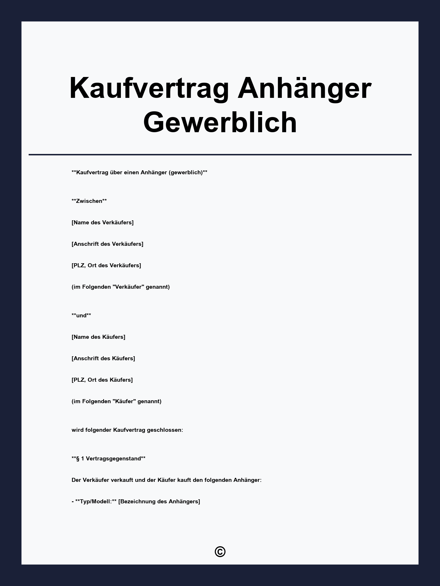Kaufvertrag Anhänger Gewerblich