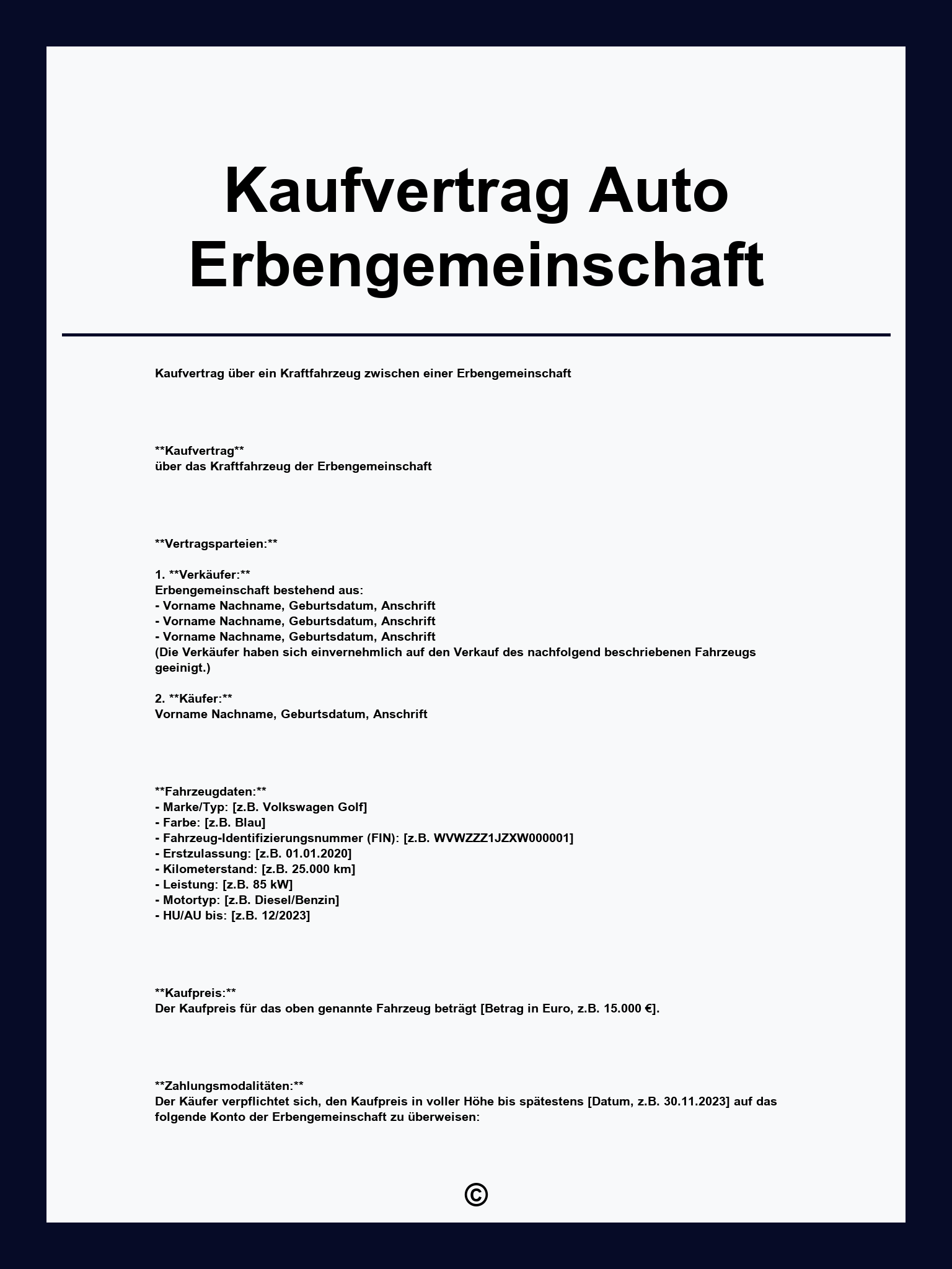 Kaufvertrag Auto Erbengemeinschaft