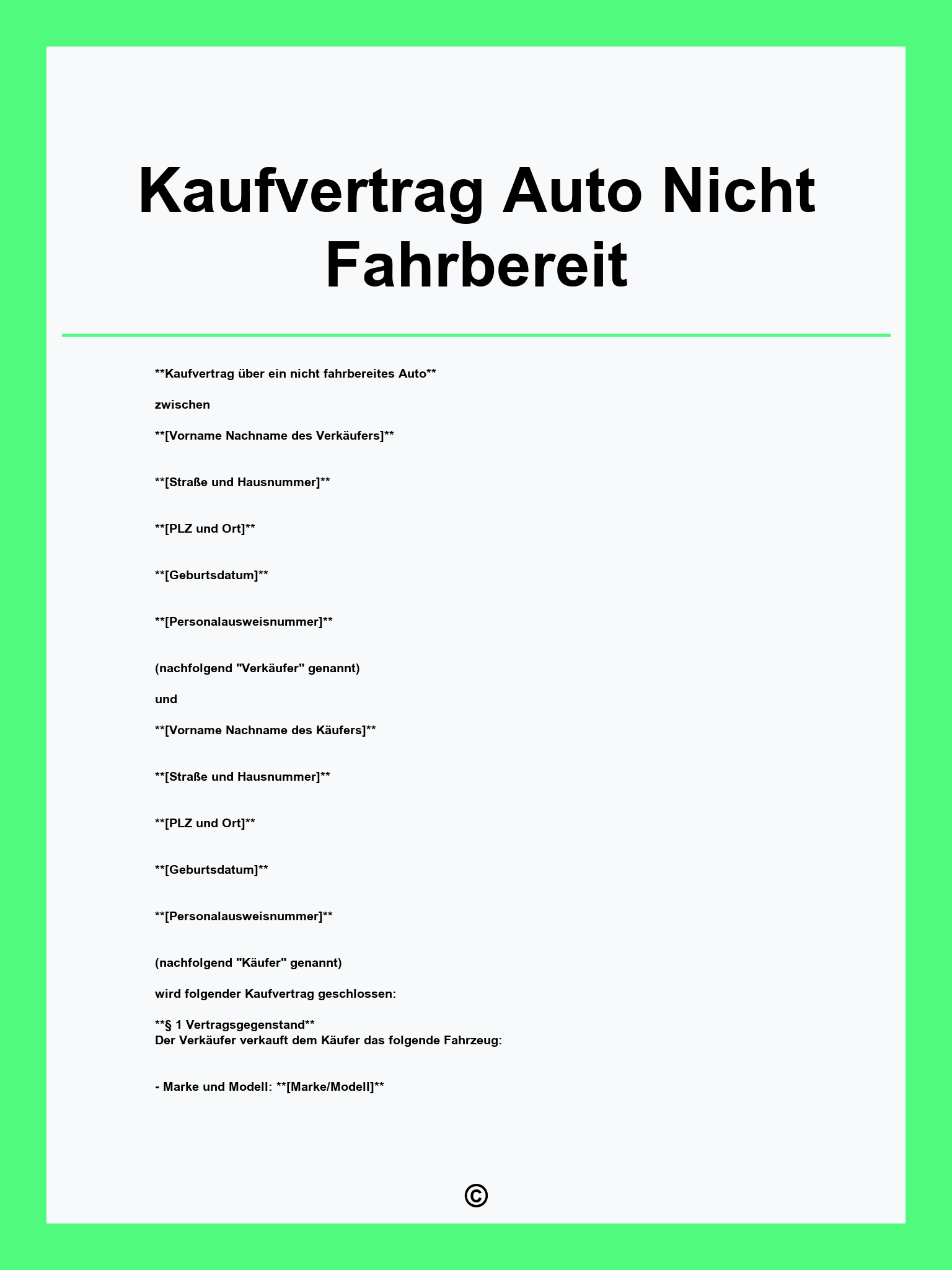 Kaufvertrag Auto Nicht Fahrbereit