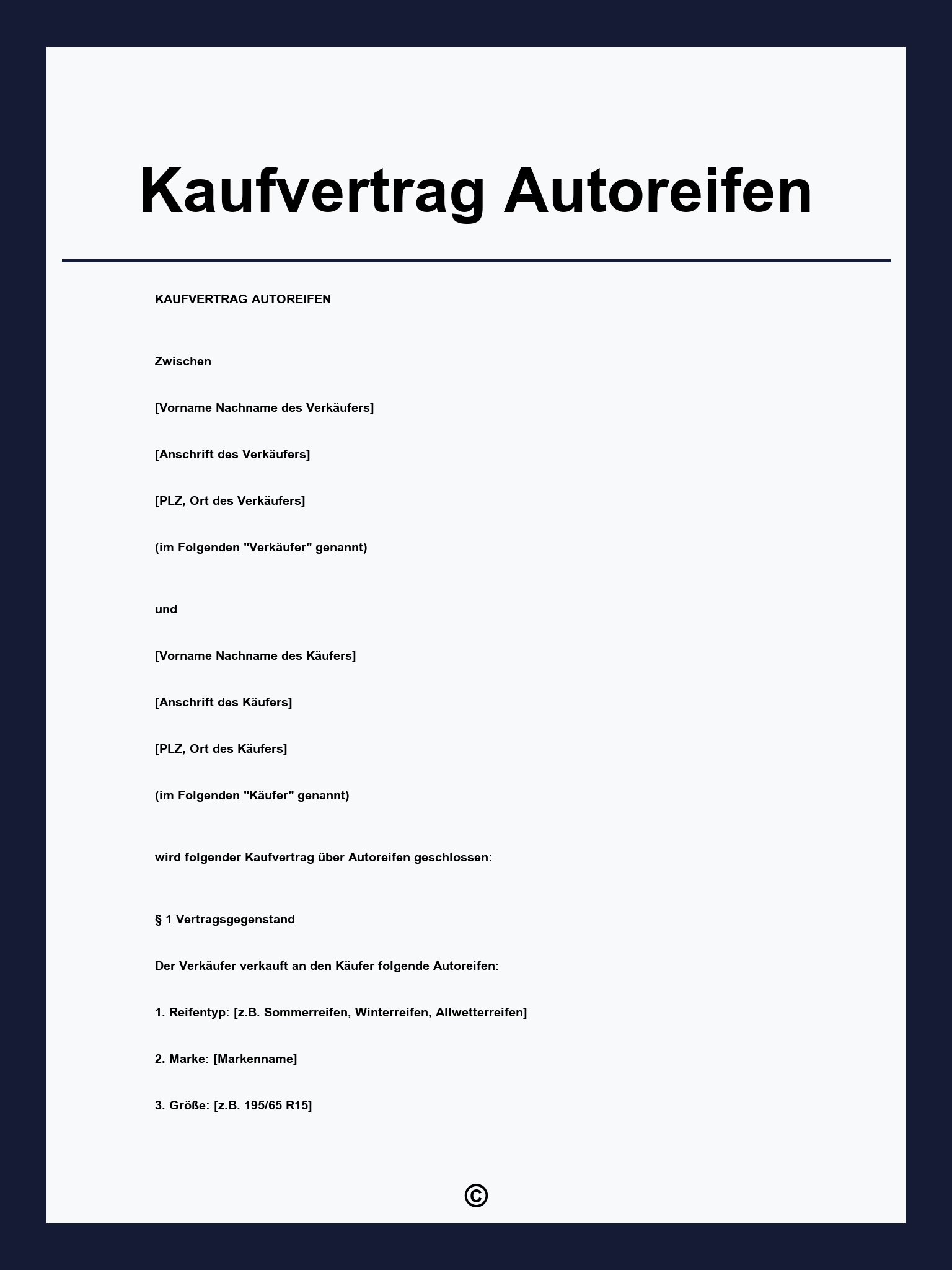 Kaufvertrag Autoreifen