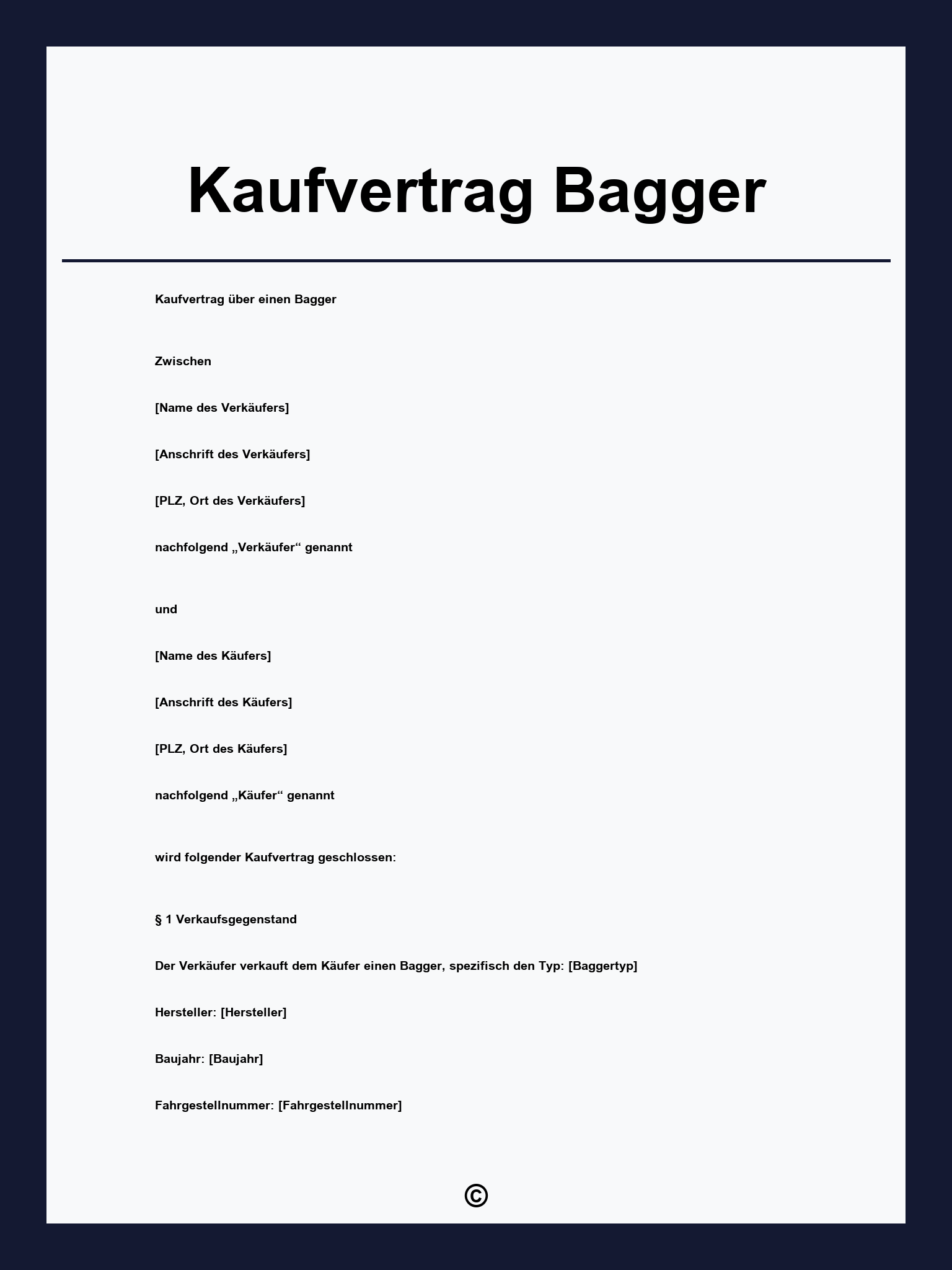 Kaufvertrag Bagger