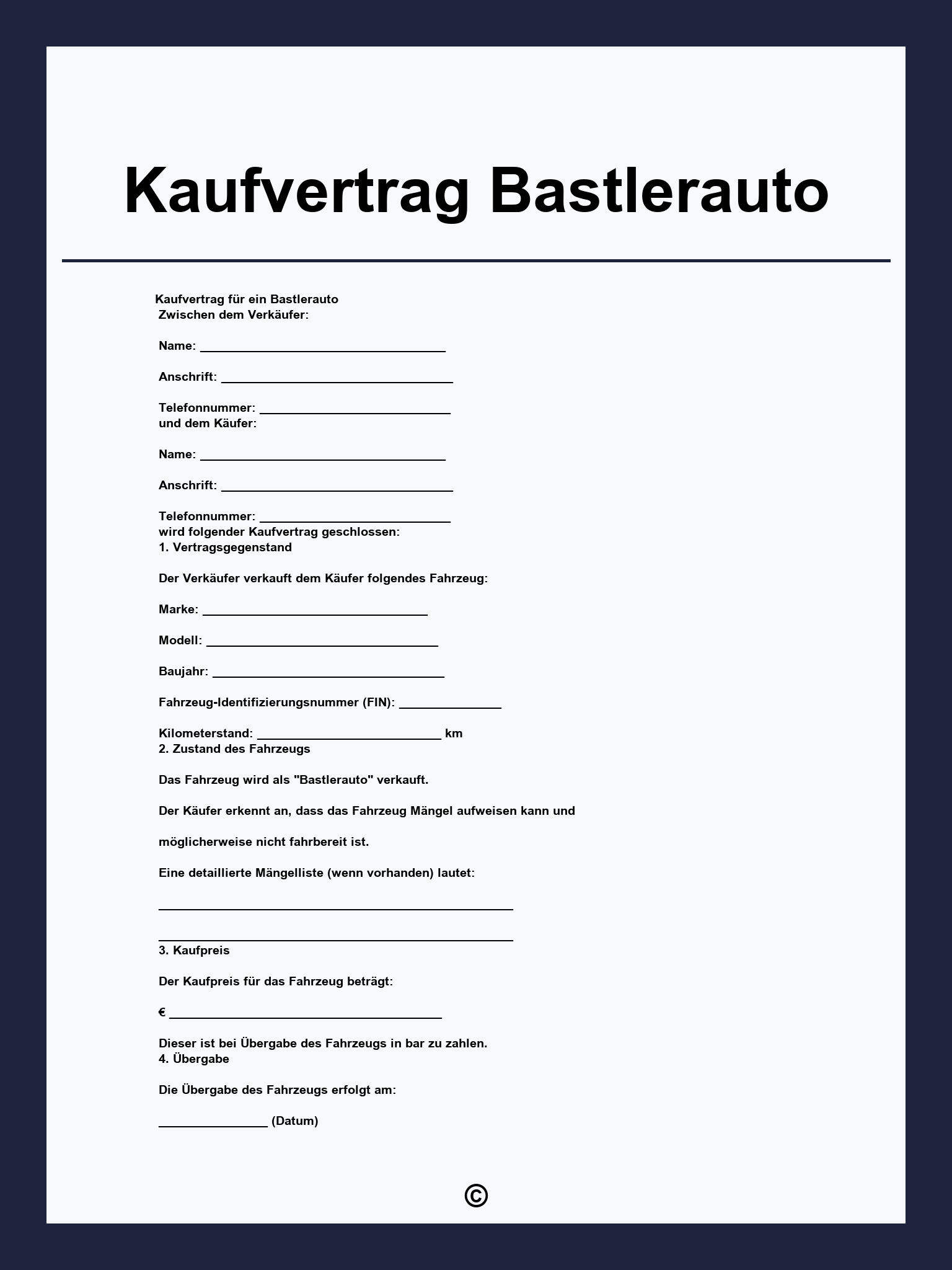 Kaufvertrag Bastlerauto