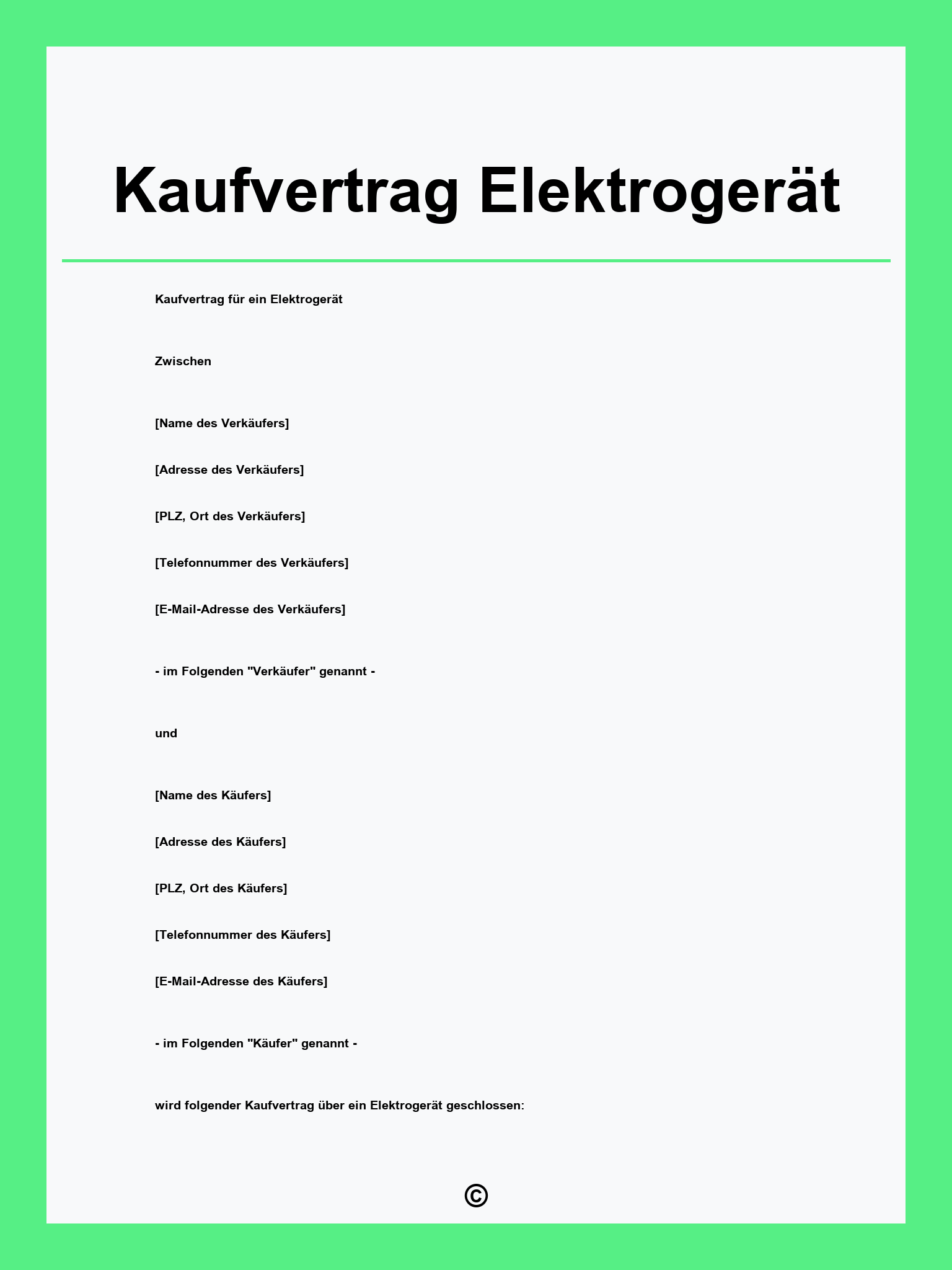 Kaufvertrag Elektrogerät
