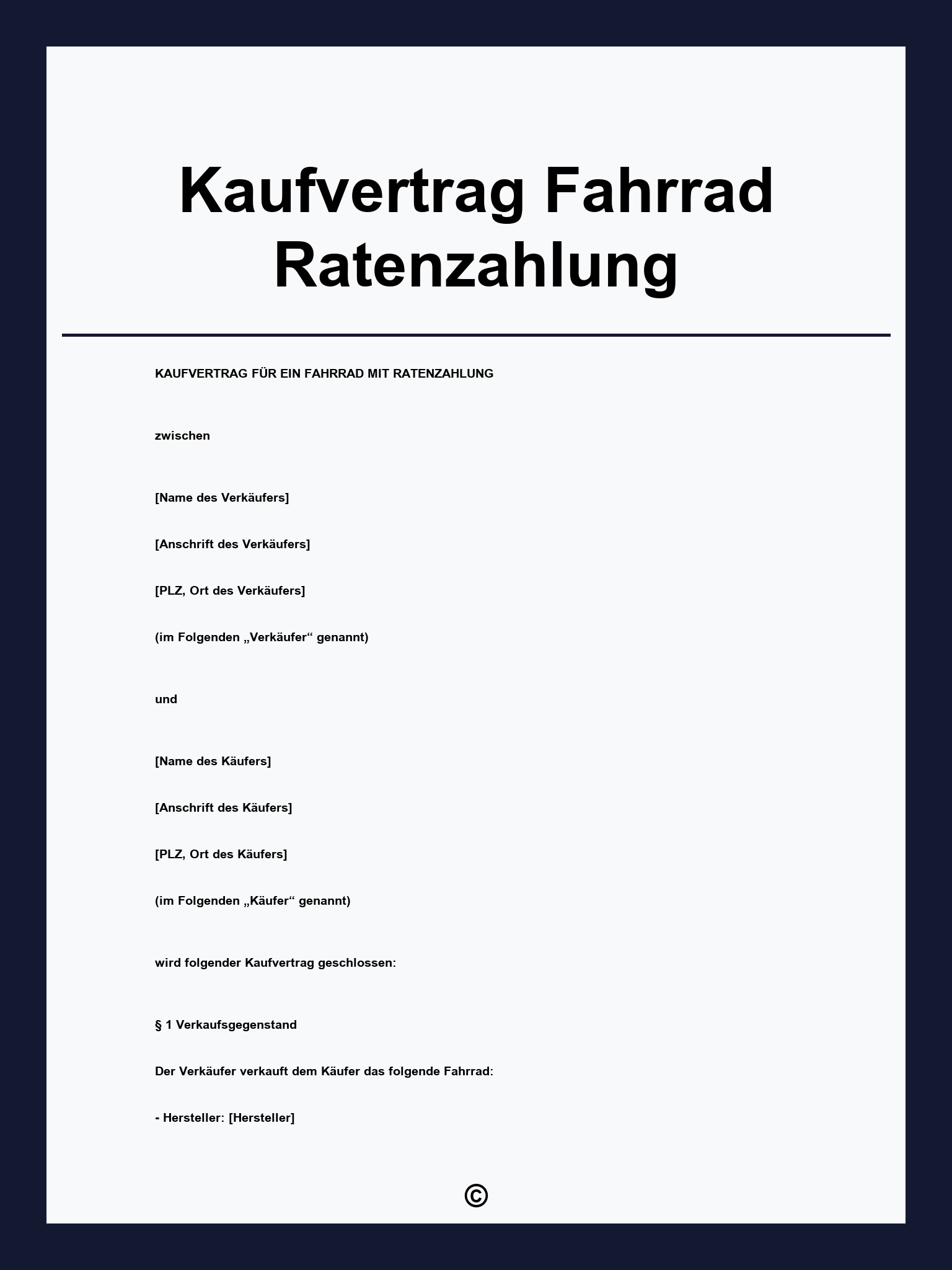 Kaufvertrag Fahrrad Ratenzahlung