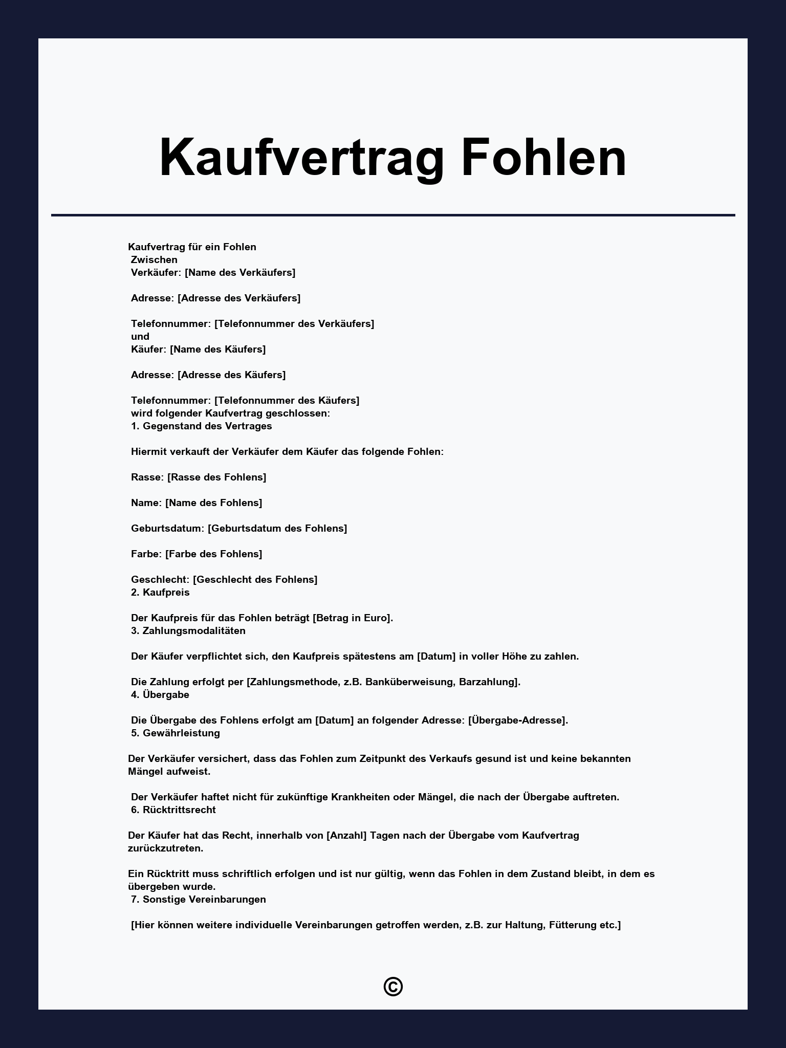 Kaufvertrag Fohlen