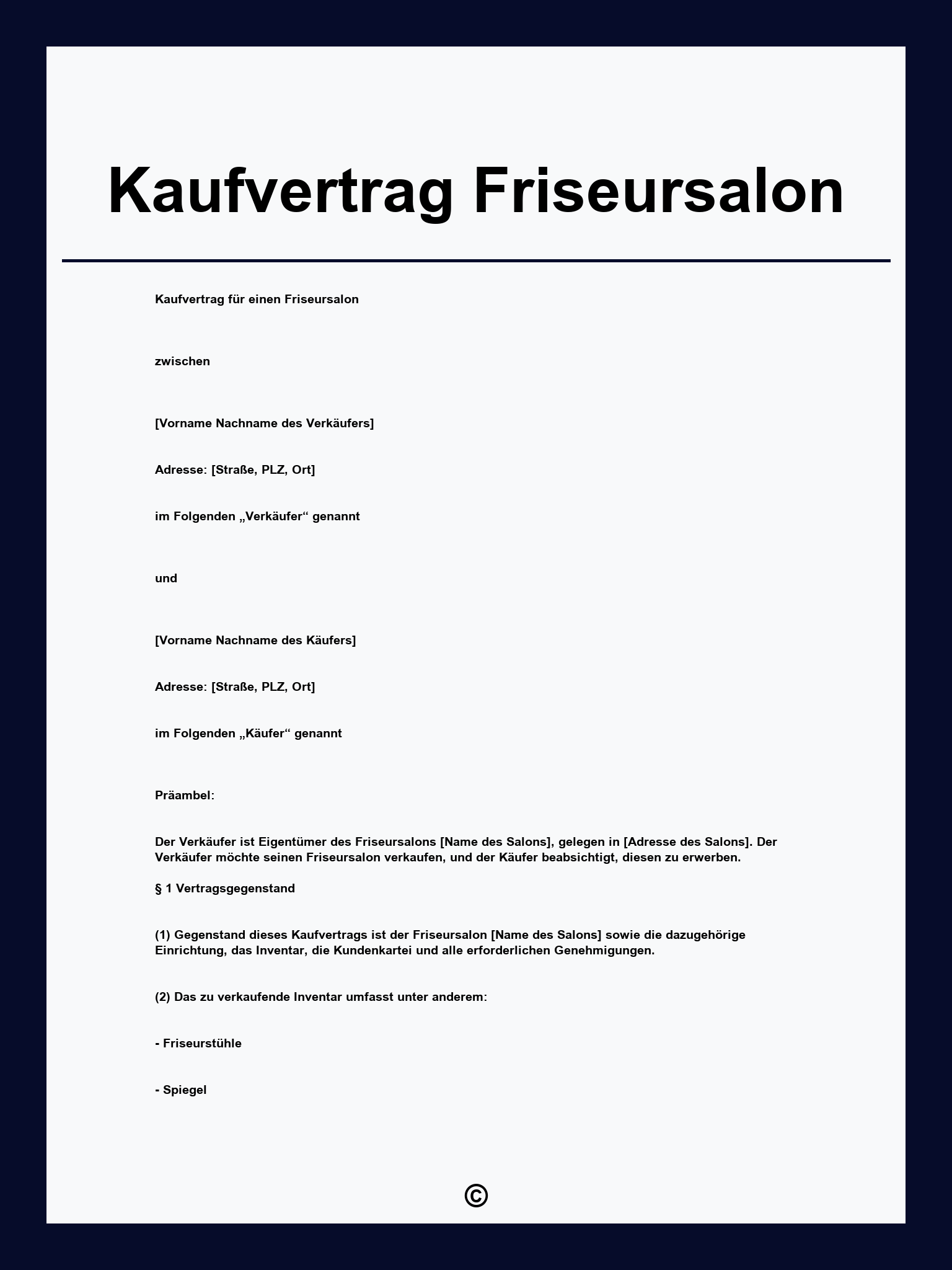 Kaufvertrag Friseursalon