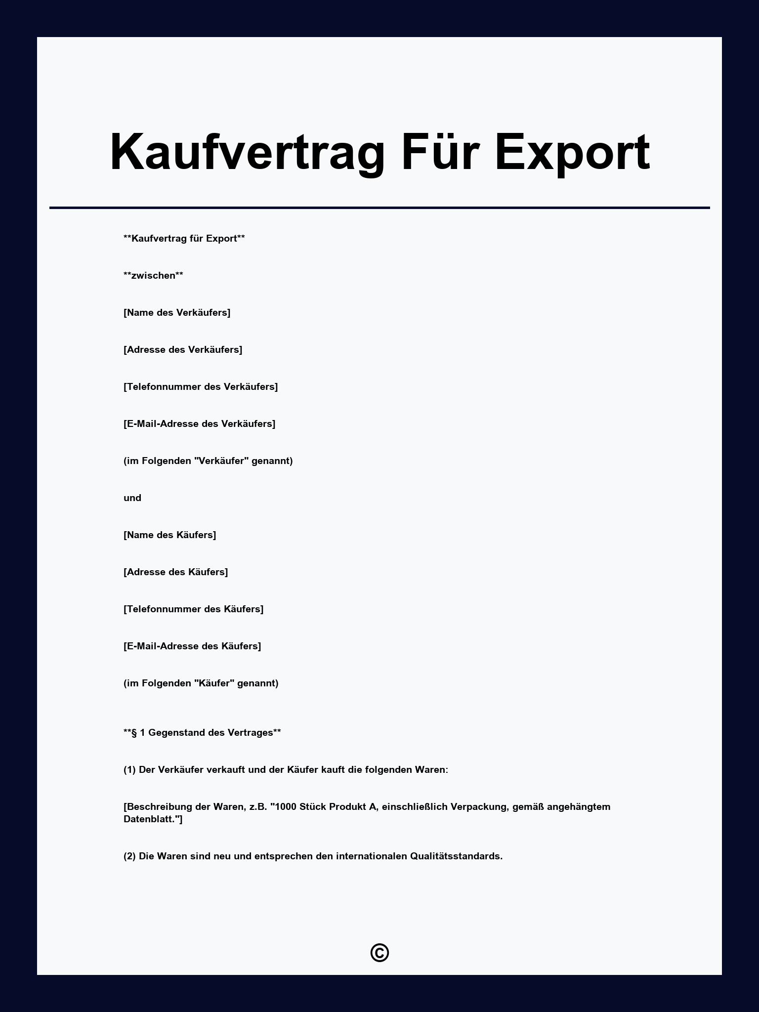 Kaufvertrag Für Export