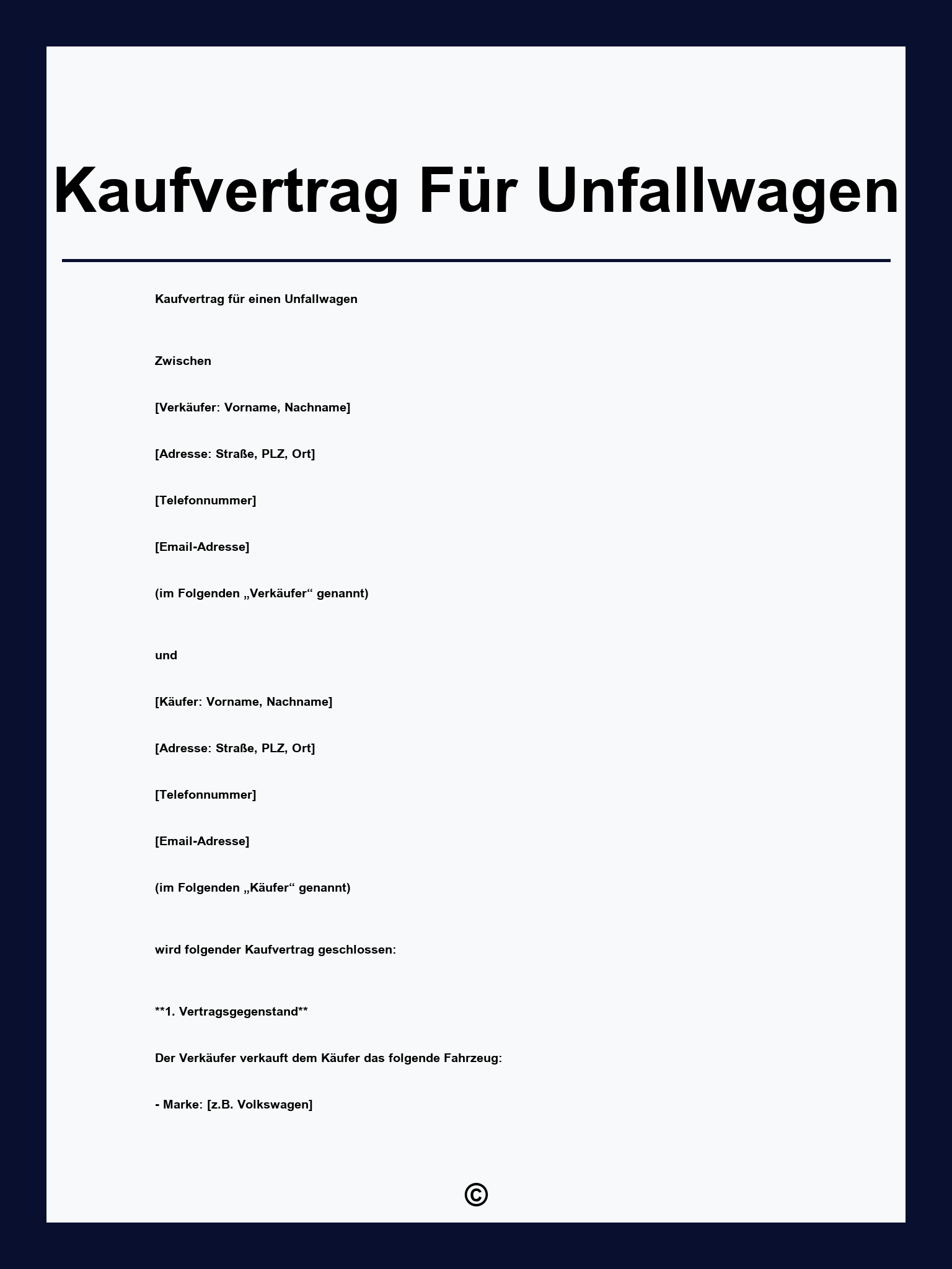 Kaufvertrag Für Unfallwagen