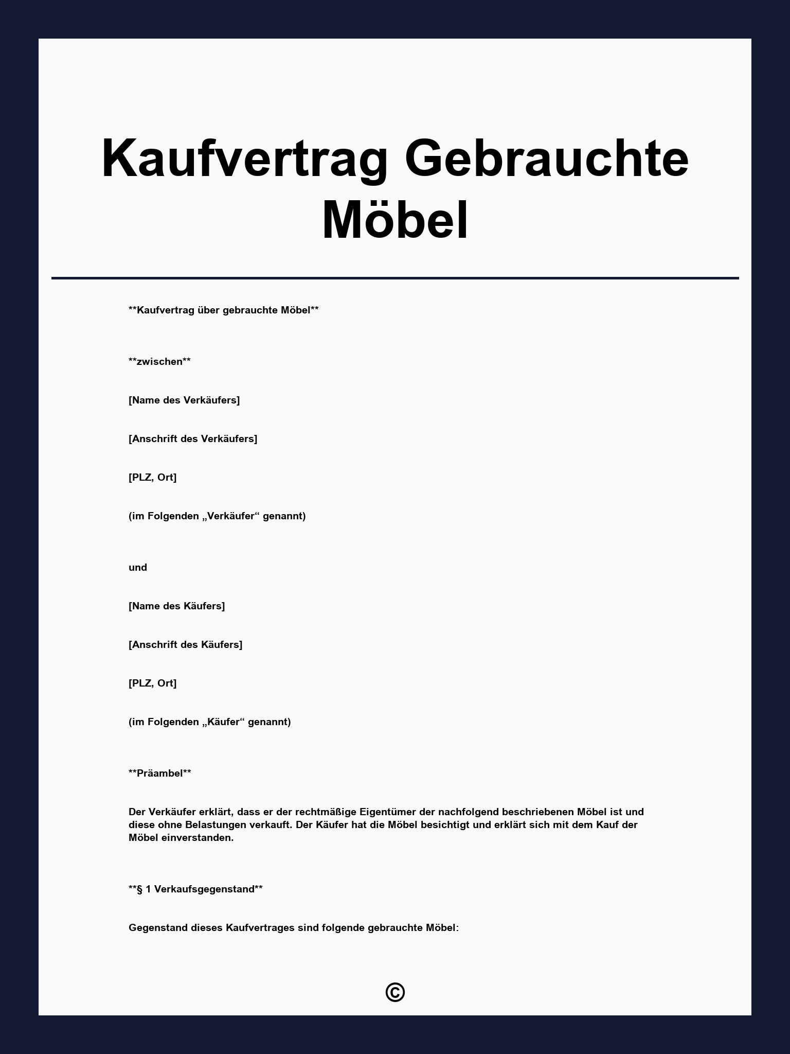 Kaufvertrag Gebrauchte Möbel