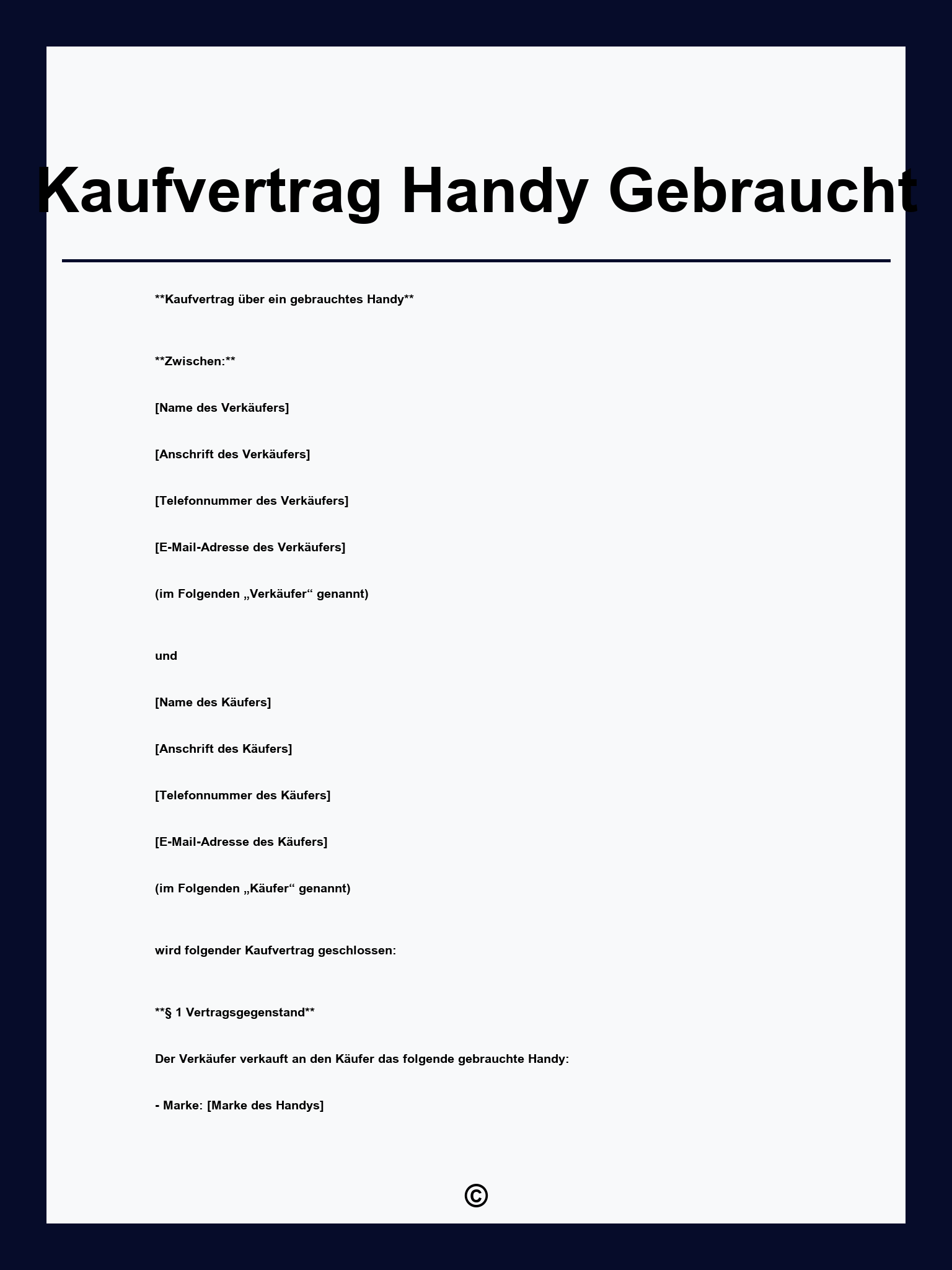 Kaufvertrag Handy Gebraucht