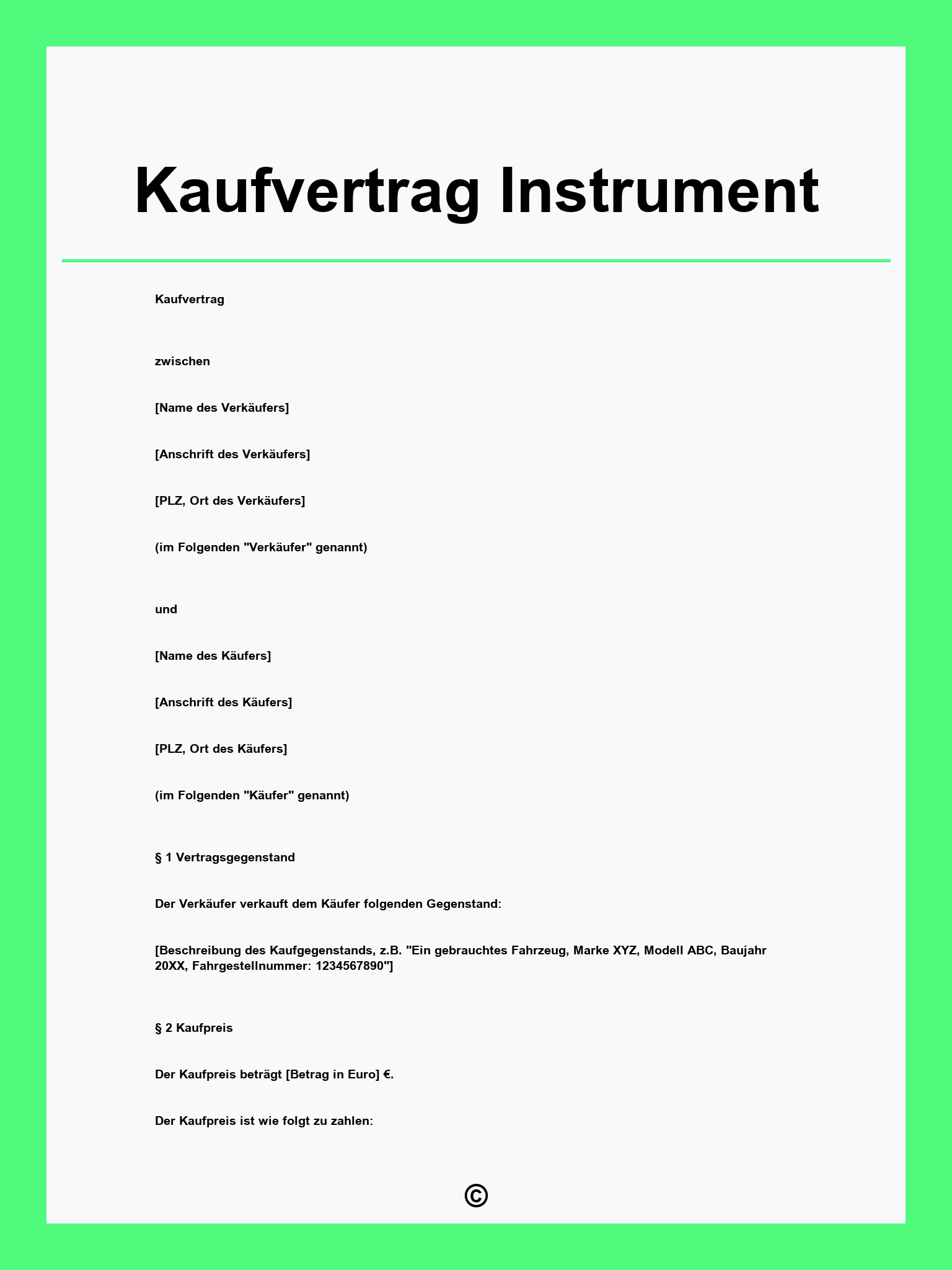 Kaufvertrag Instrument