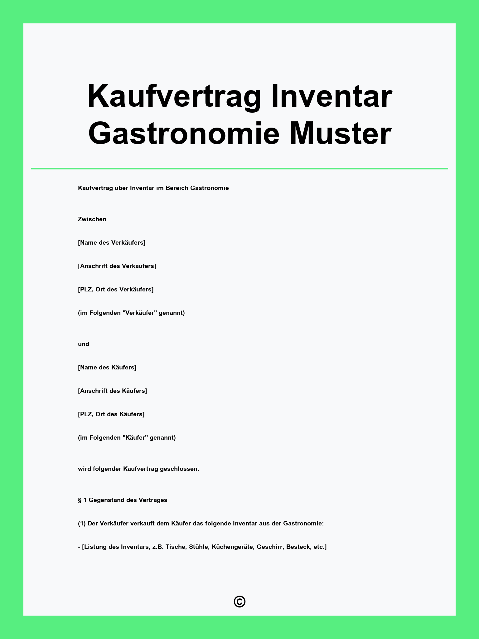 Kaufvertrag Inventar Gastronomie Muster