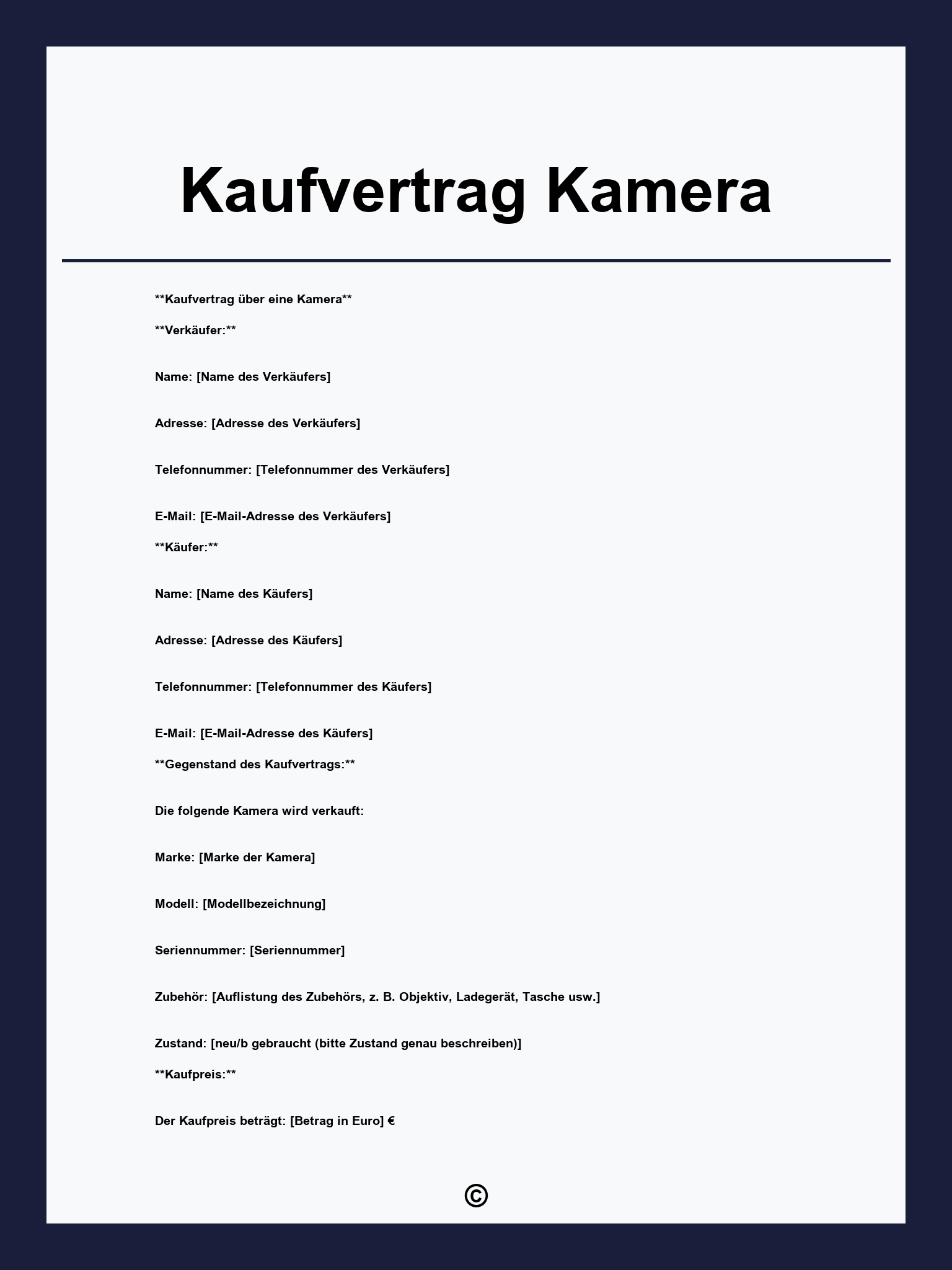 Kaufvertrag Kamera
