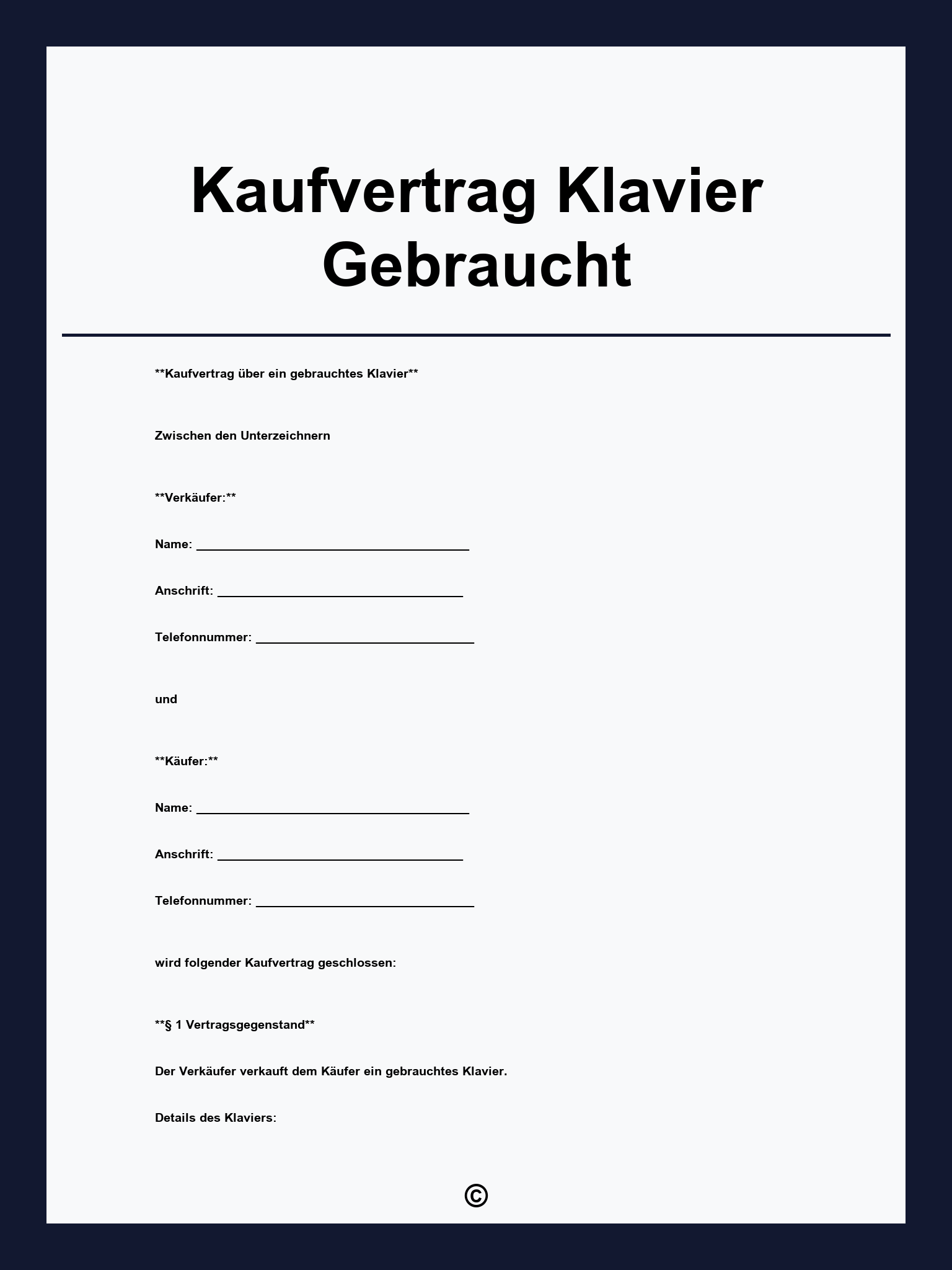 Kaufvertrag Klavier Gebraucht