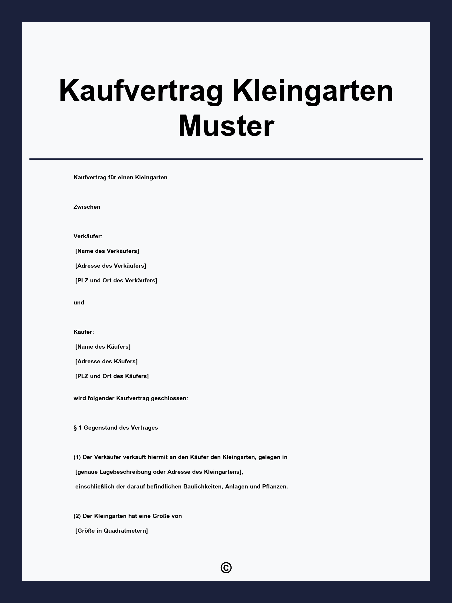 Kaufvertrag Kleingarten Muster