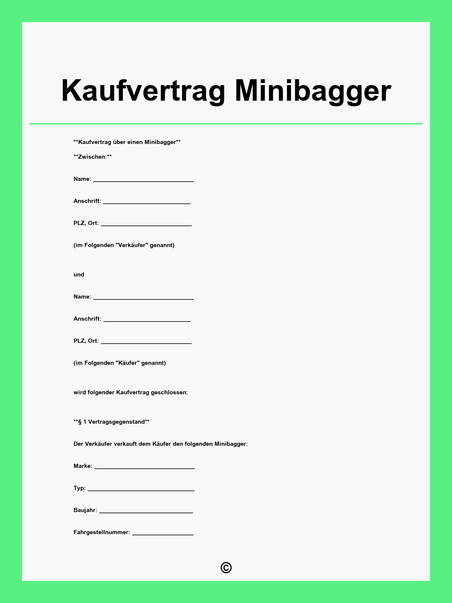 Kaufvertrag Minibagger