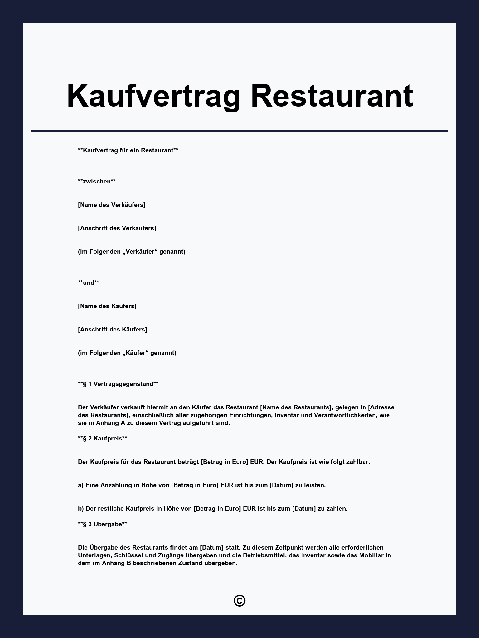 Kaufvertrag Restaurant