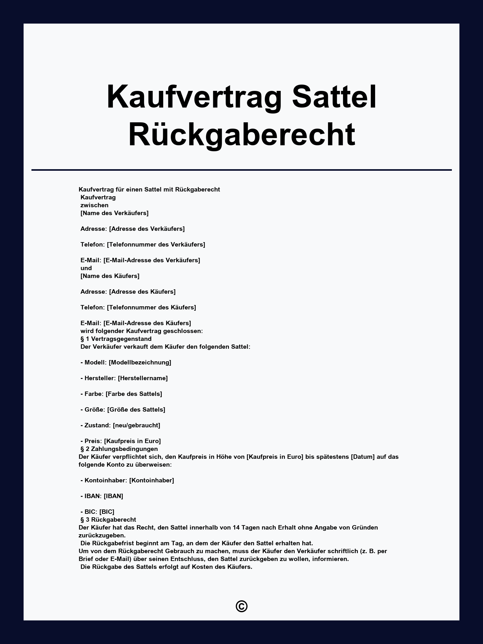 Kaufvertrag Sattel Rückgaberecht