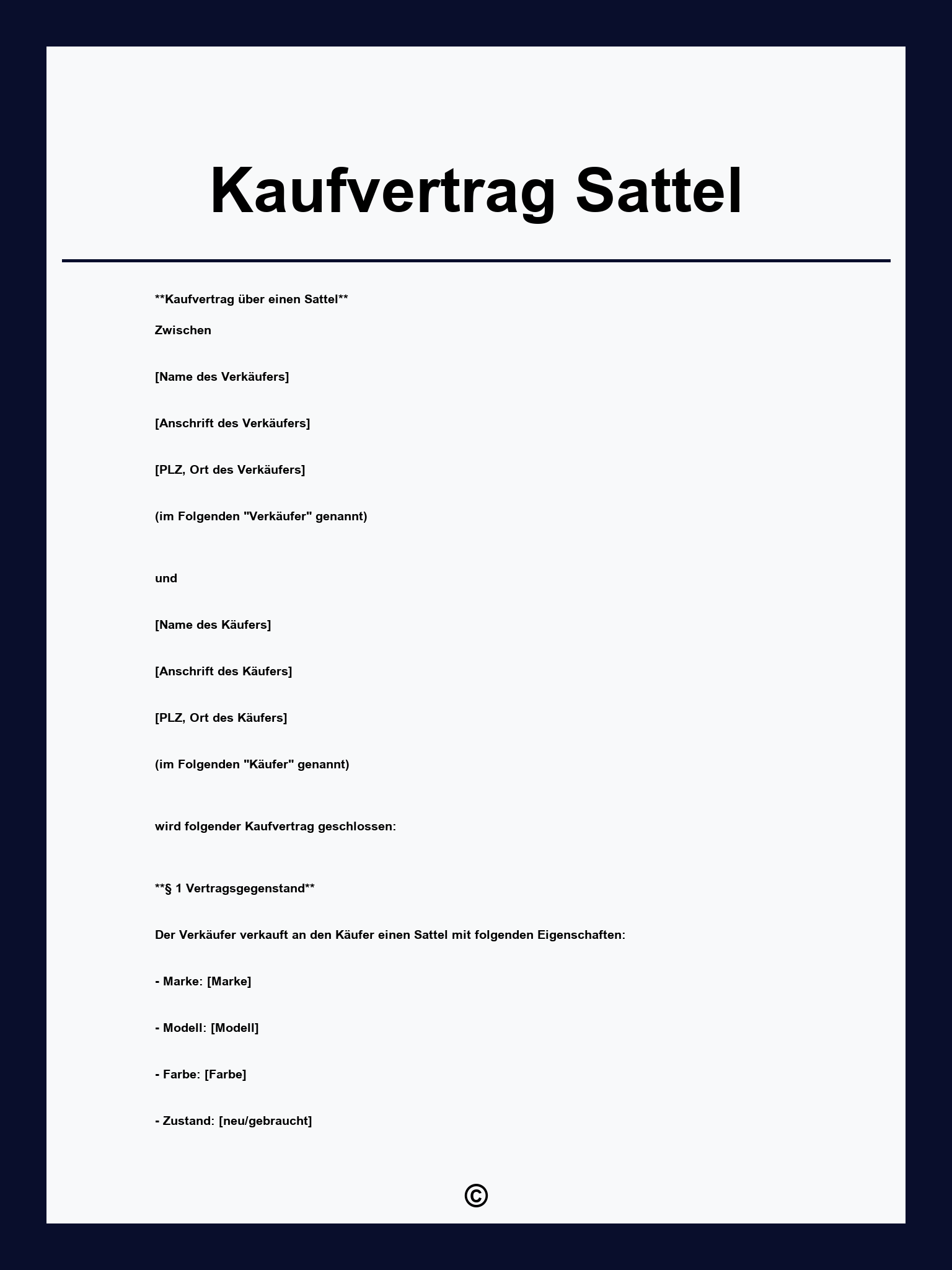 Kaufvertrag Sattel