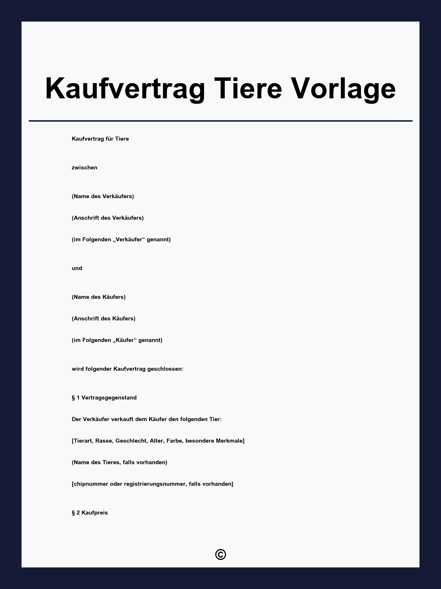 Kaufvertrag Tiere Vorlage