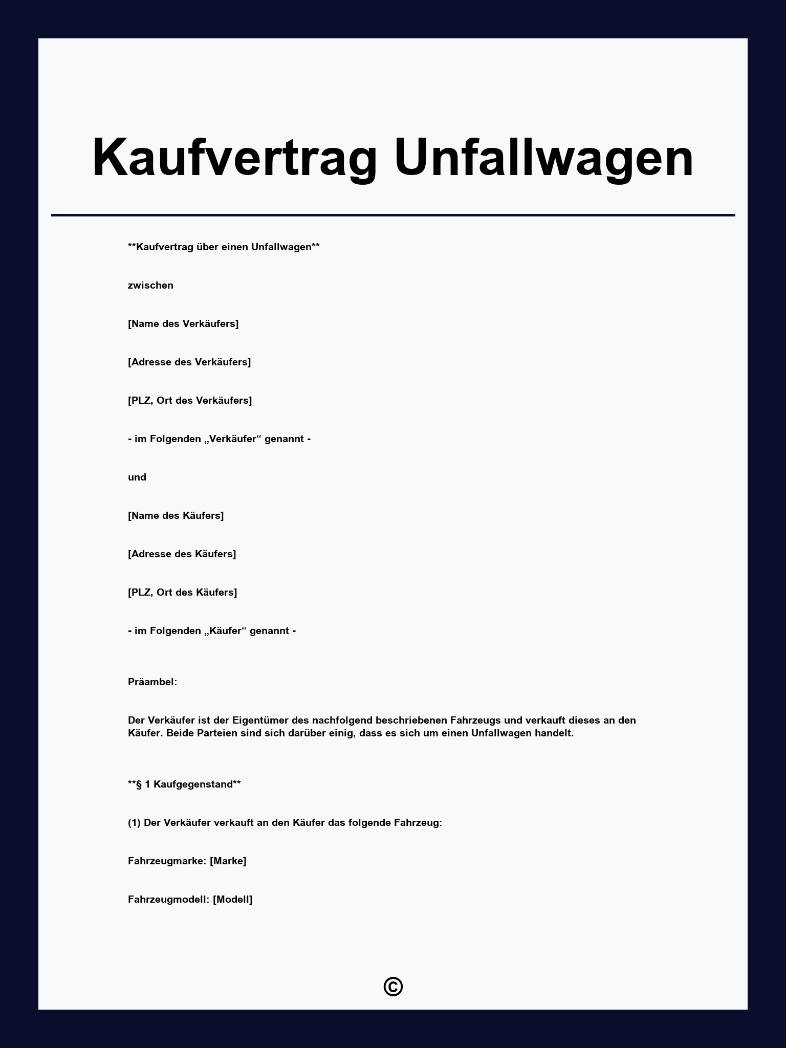 Kaufvertrag Unfallwagen
