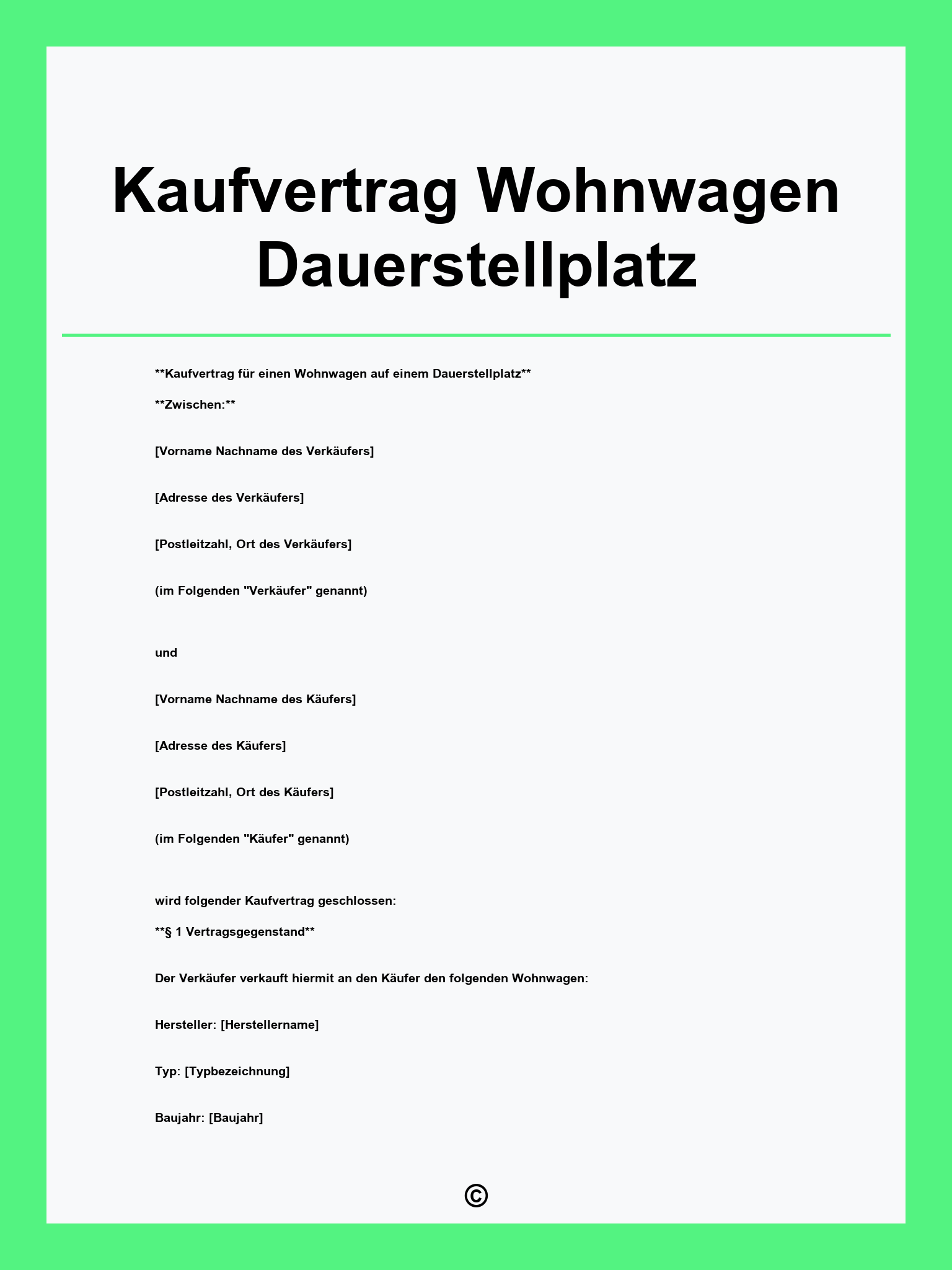 Kaufvertrag Wohnwagen Dauerstellplatz