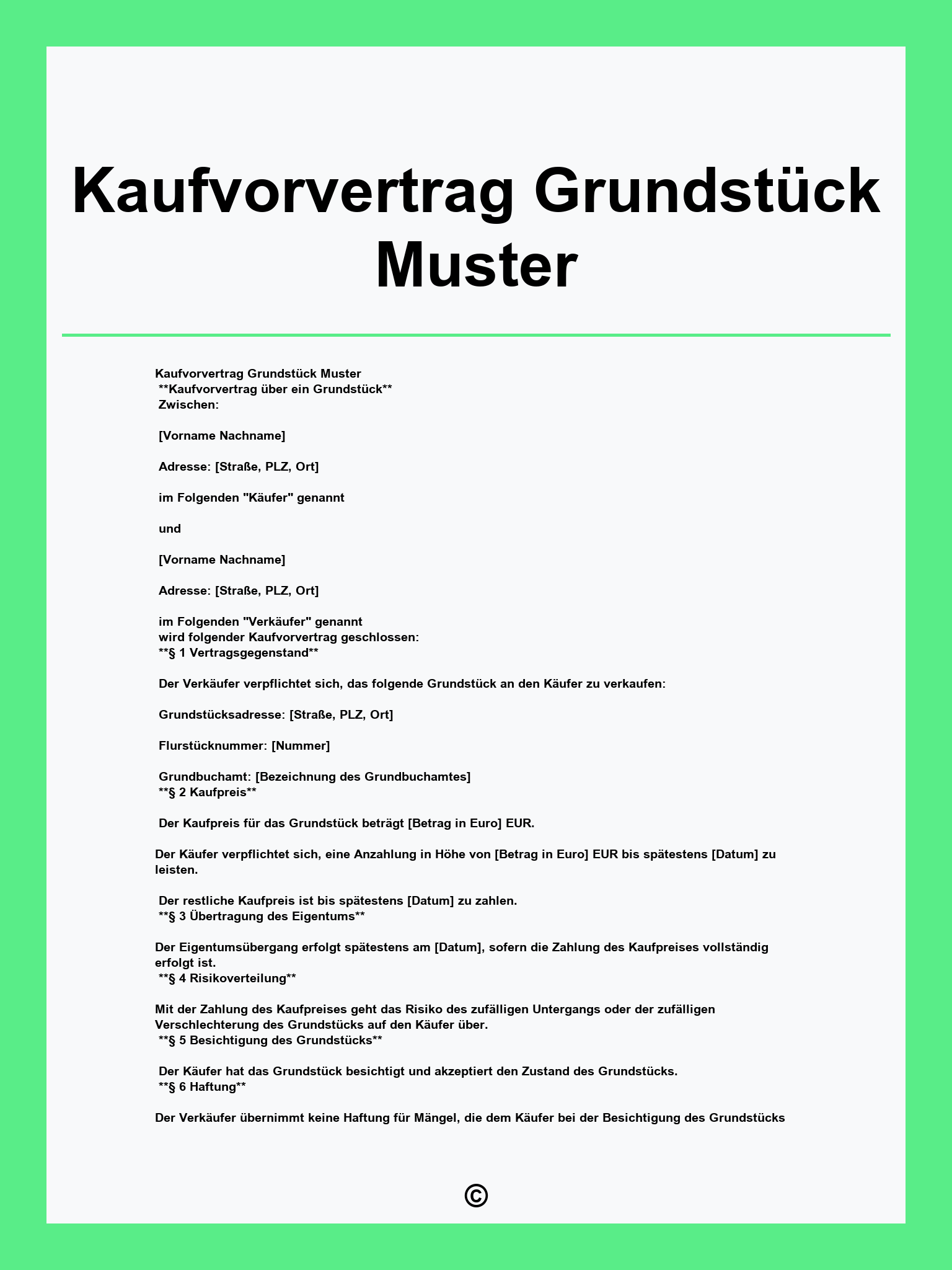 Kaufvorvertrag Grundstück Muster