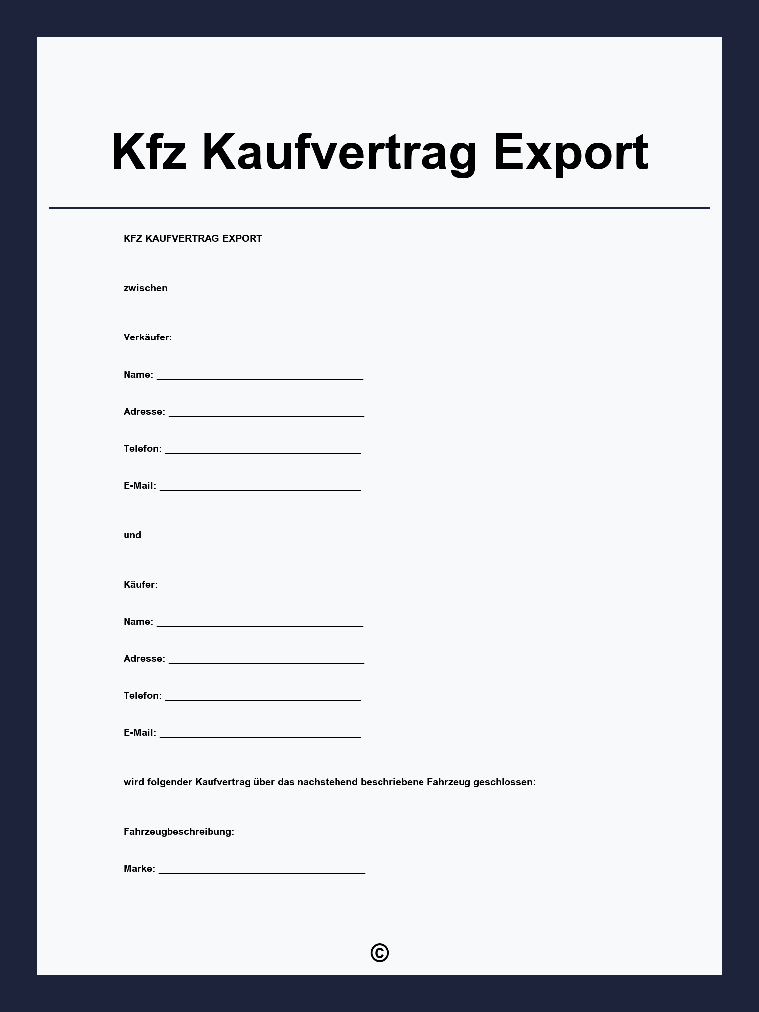 Kfz Kaufvertrag Export