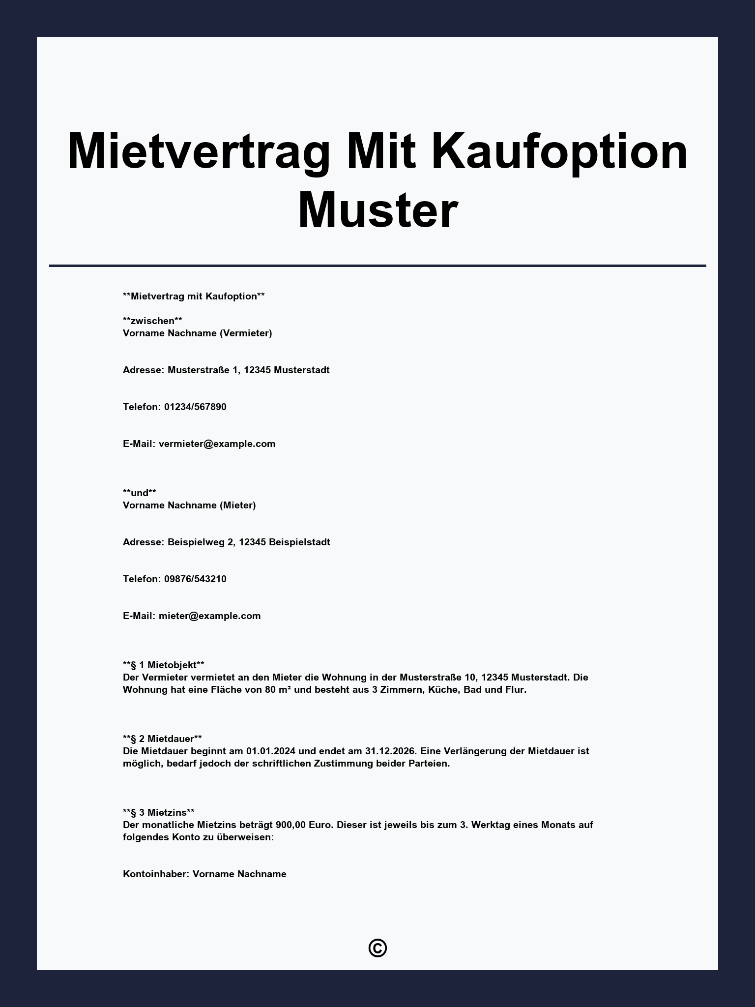 Mietvertrag Mit Kaufoption Muster