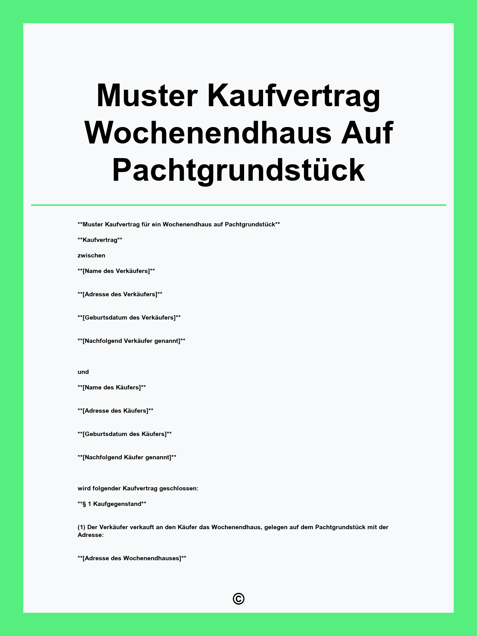 Muster Kaufvertrag Wochenendhaus Auf Pachtgrundstück