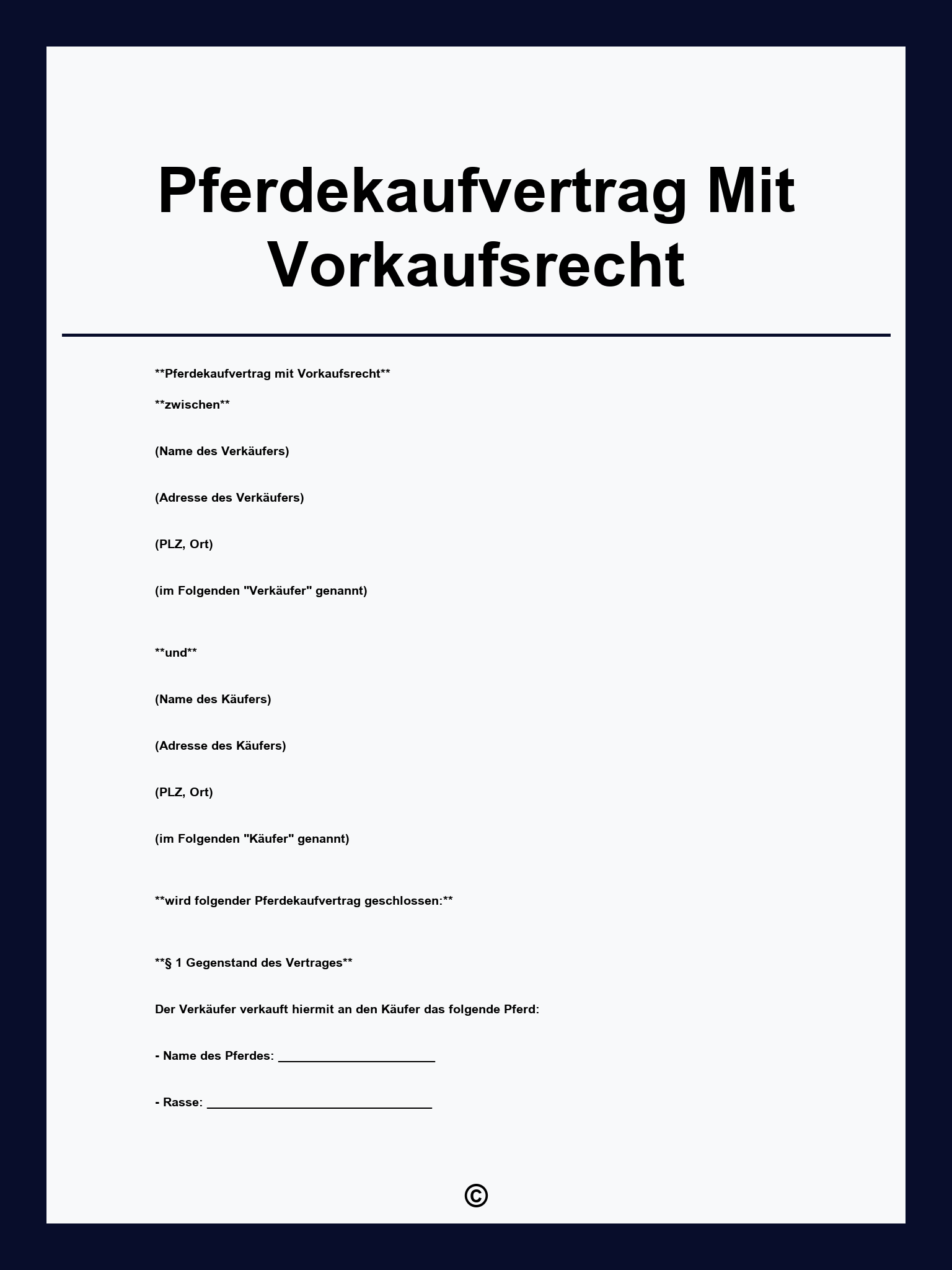 Pferdekaufvertrag Mit Vorkaufsrecht