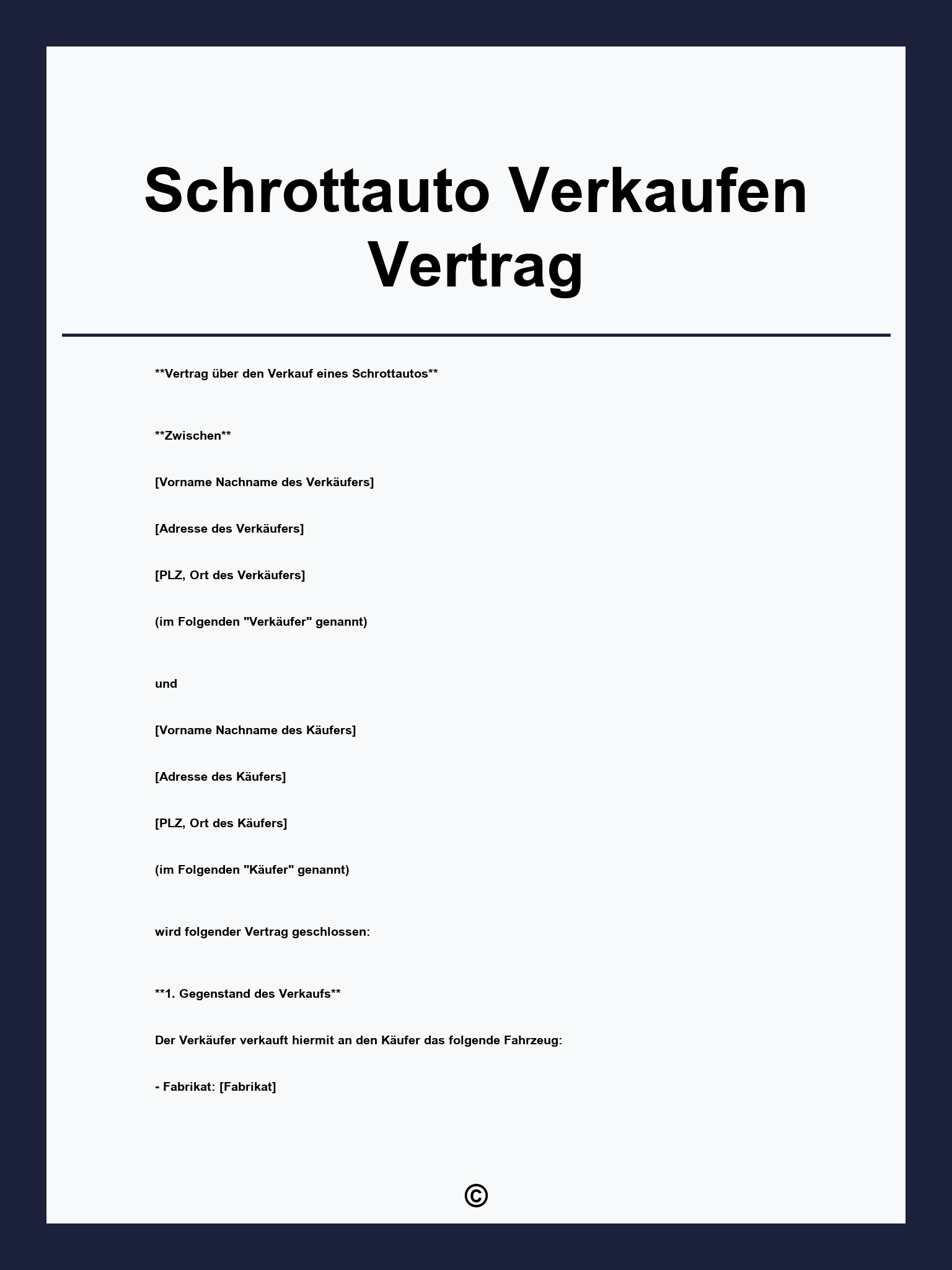 Schrottauto Verkaufen Vertrag
