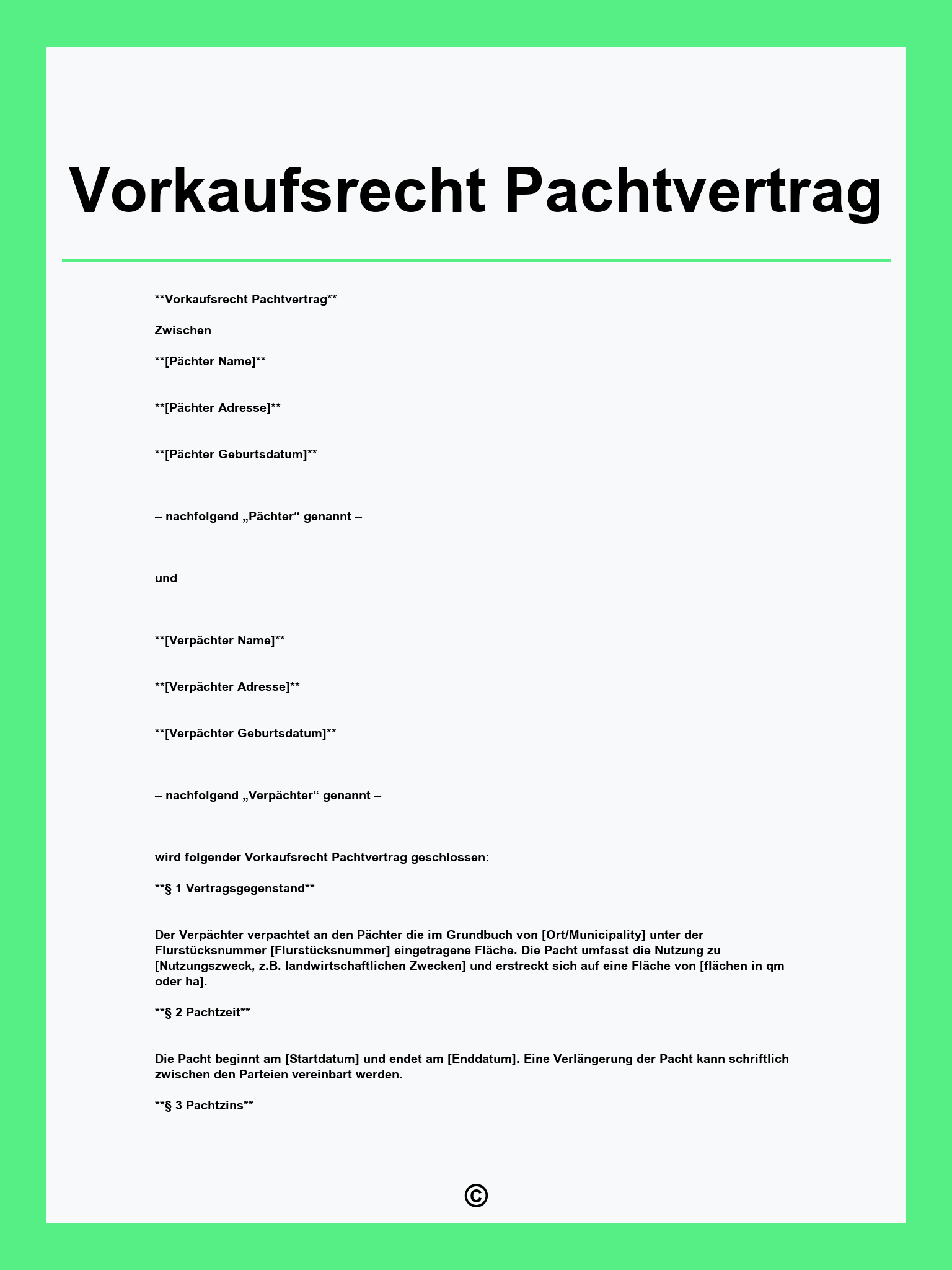 Vorkaufsrecht Pachtvertrag