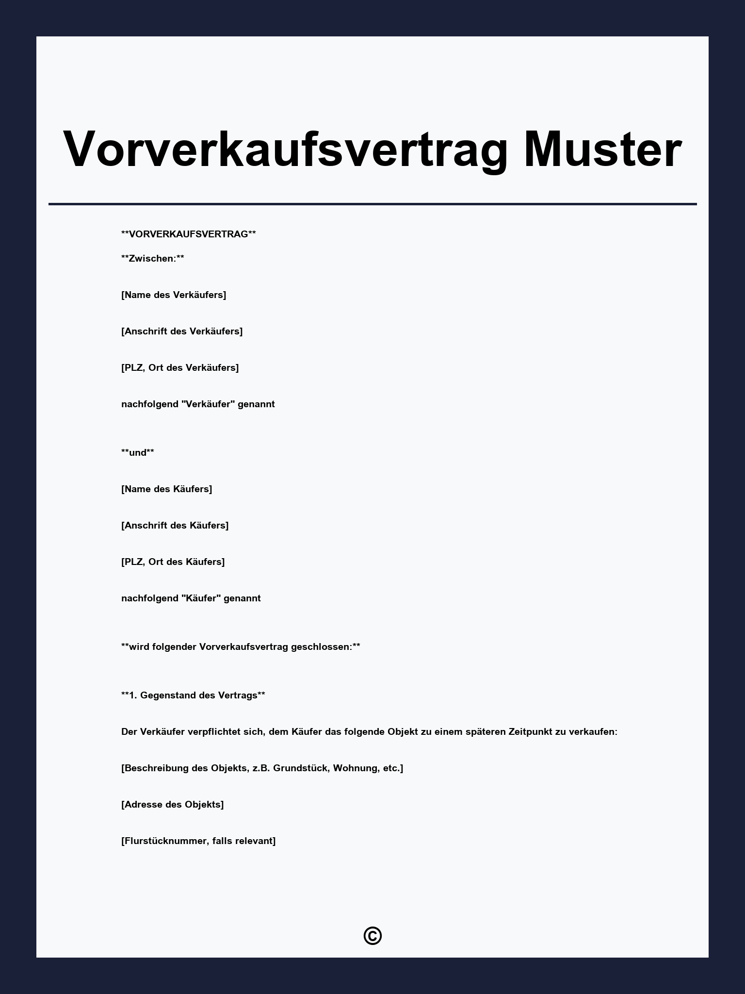 Vorverkaufsvertrag Muster
