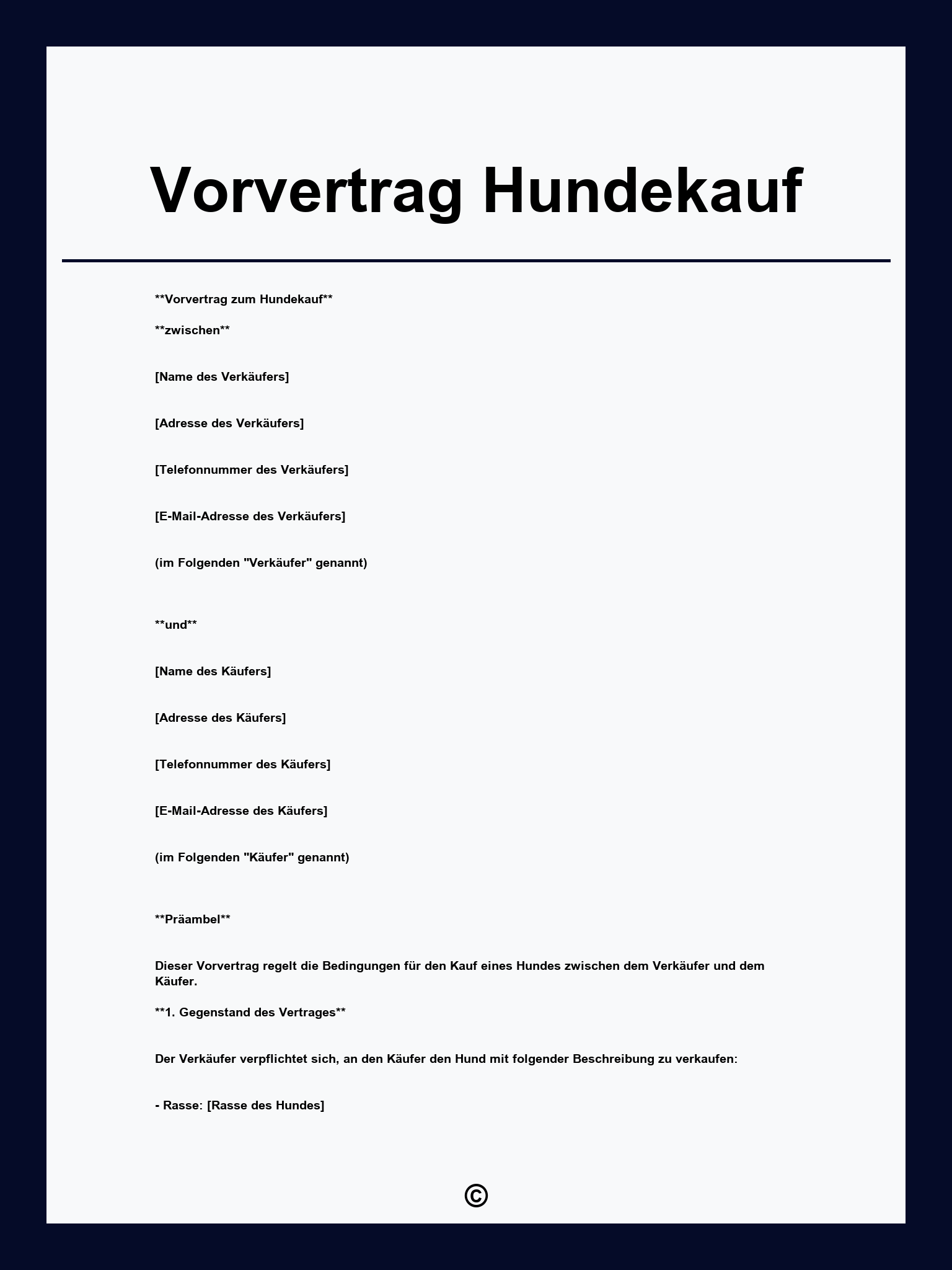 Vorvertrag Hundekauf